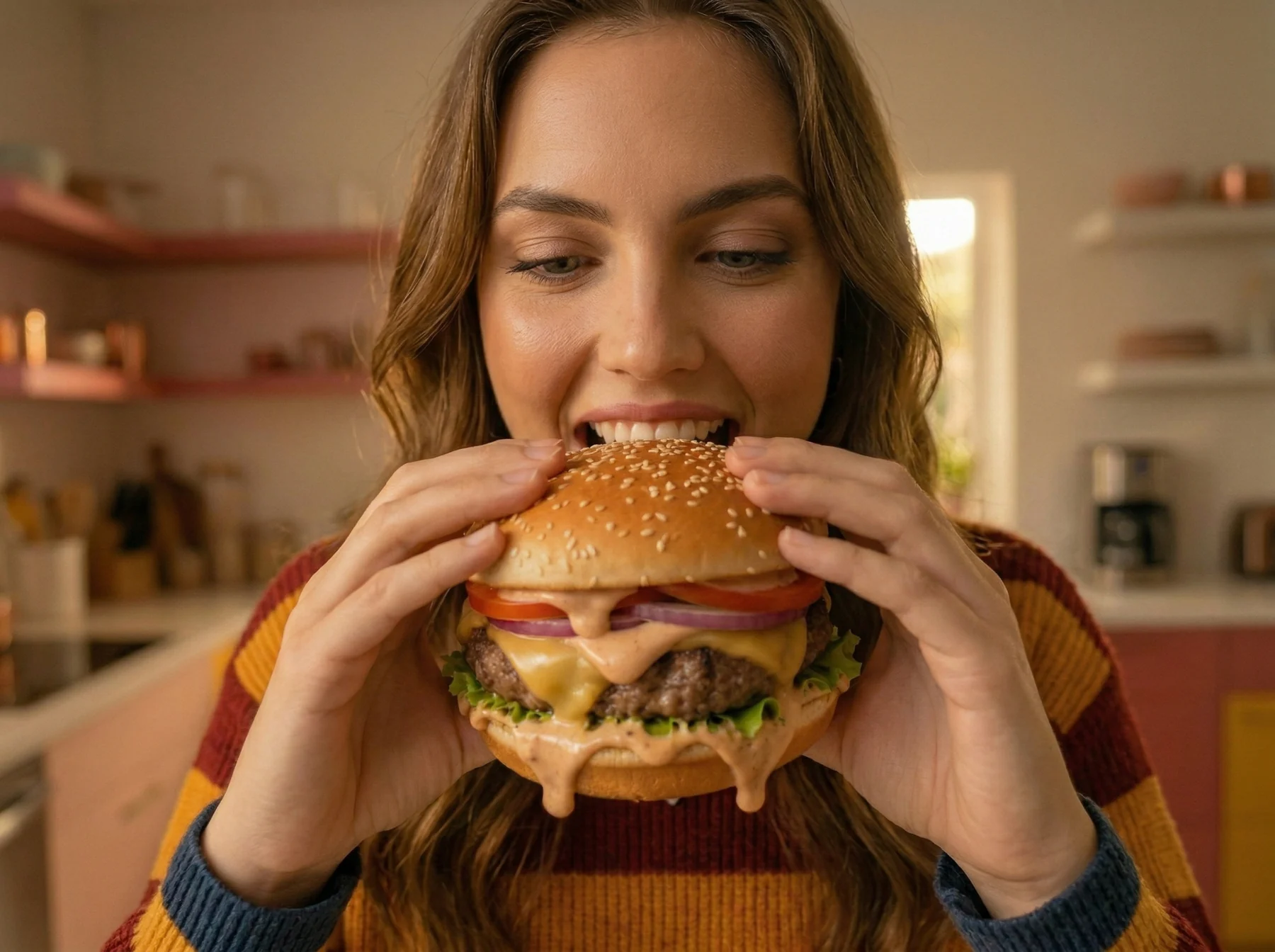 Woman taking a bite