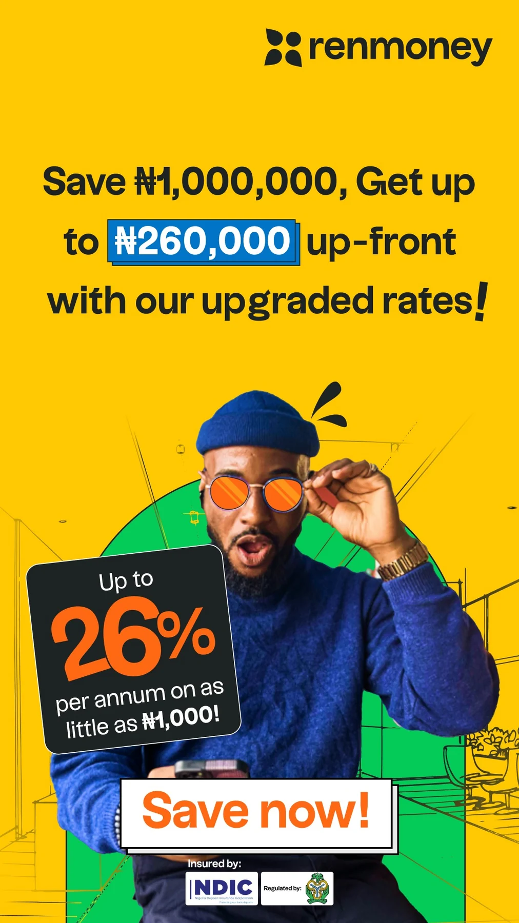 Savings campaign — vertical (yellow)