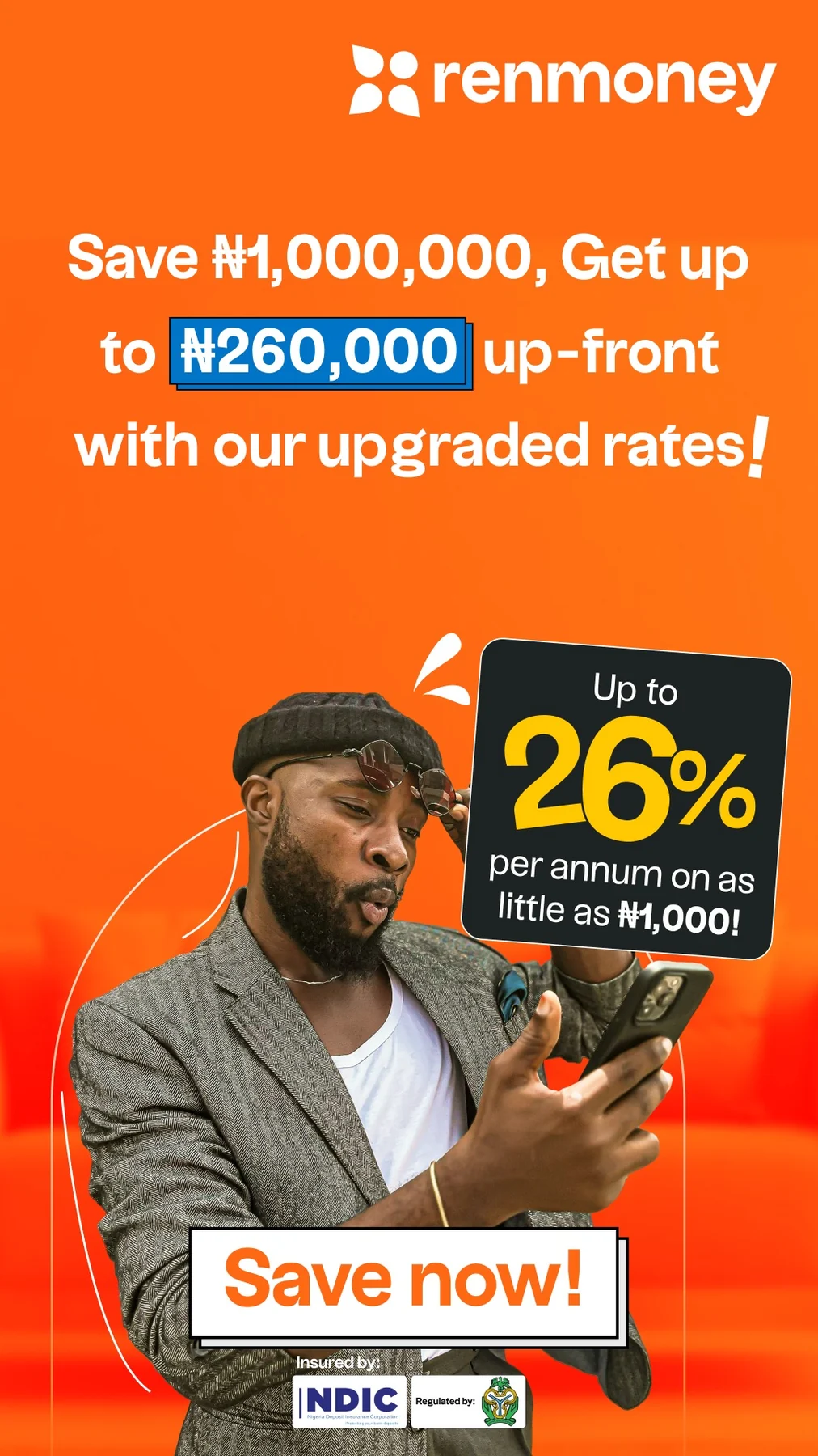 Savings campaign — vertical (orange)